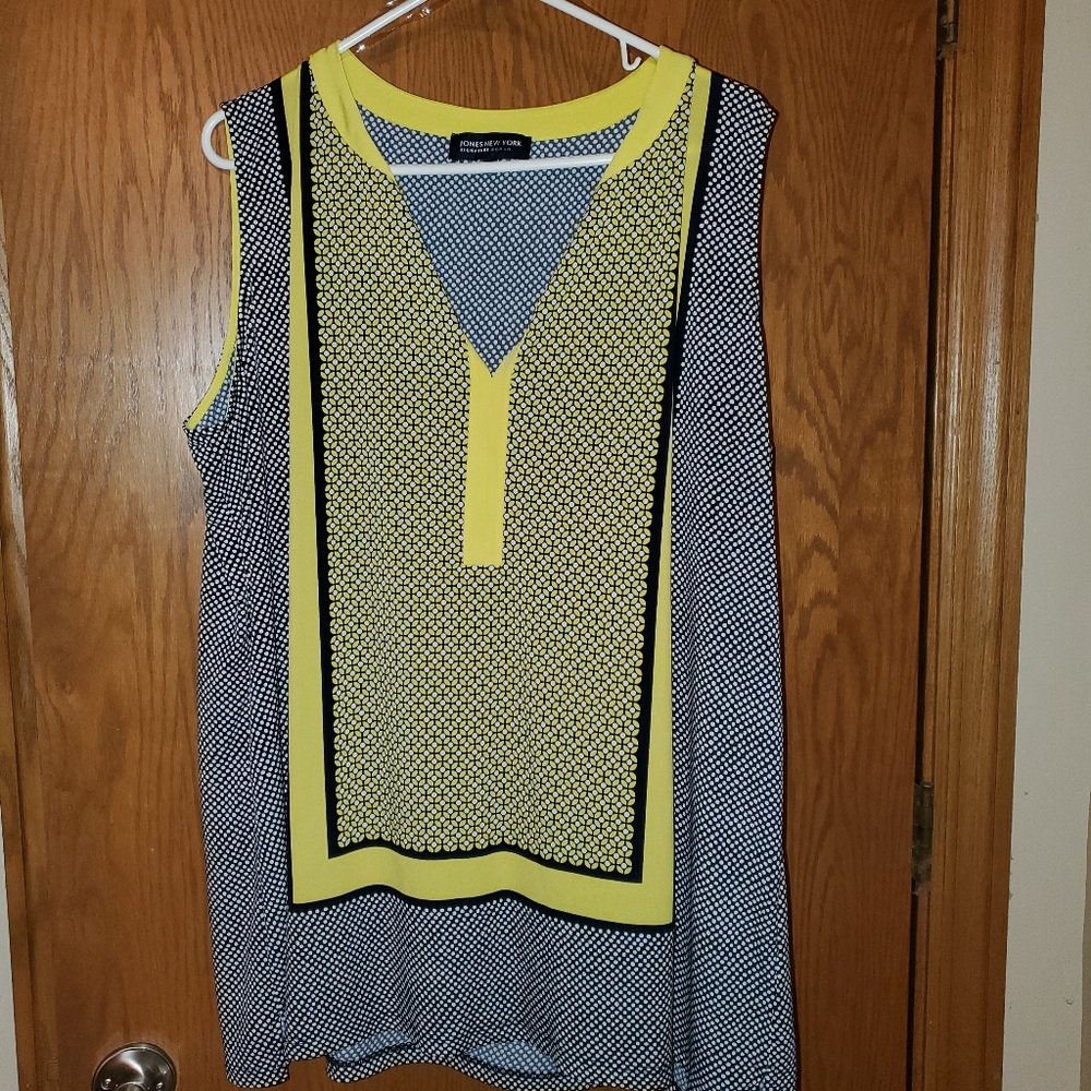 Blue and yellow sleeveless top